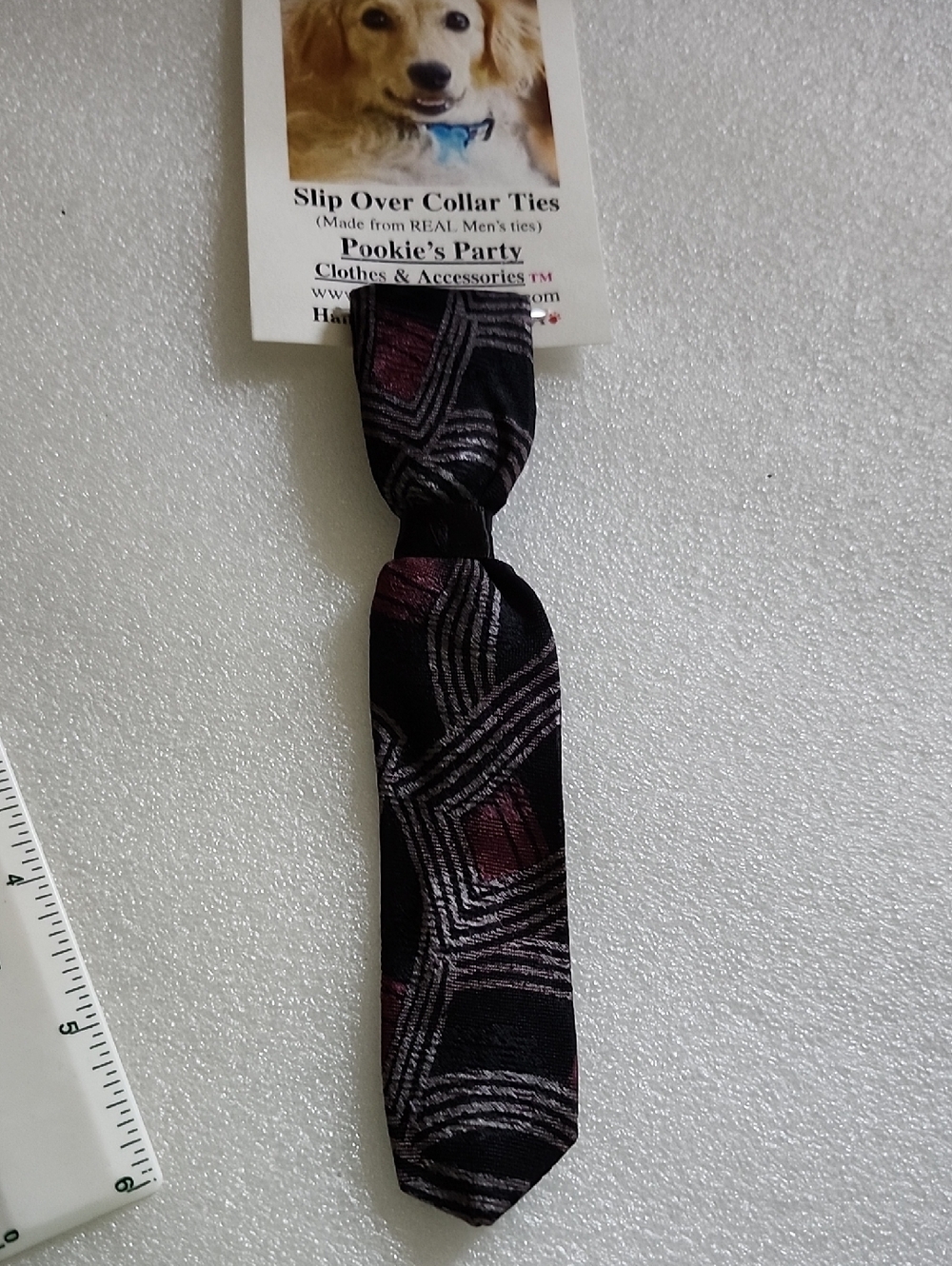 Hand Crafted Black and Maroon Geometric Slip-Over Collar Tie for Dogs